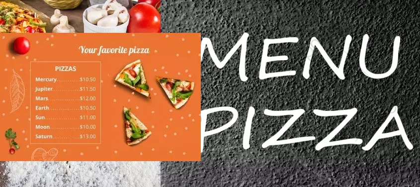 Carta Menú para una pizzería